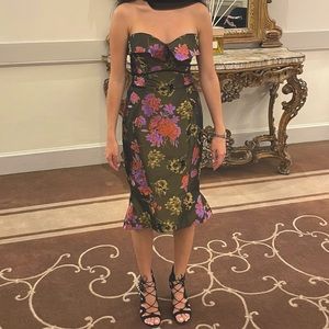 Zac Posen | embroidered floral brown silk brocade cocktail dress size 2 XS